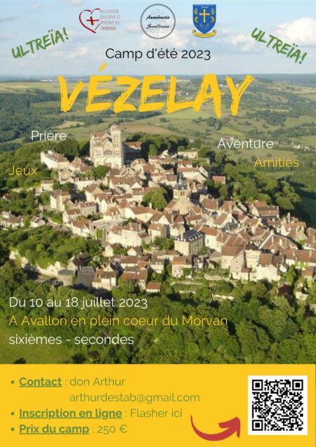 Camp d’été de l’aumônerie de la paroisse à Vézelay du 10 au 18 juillet 2023